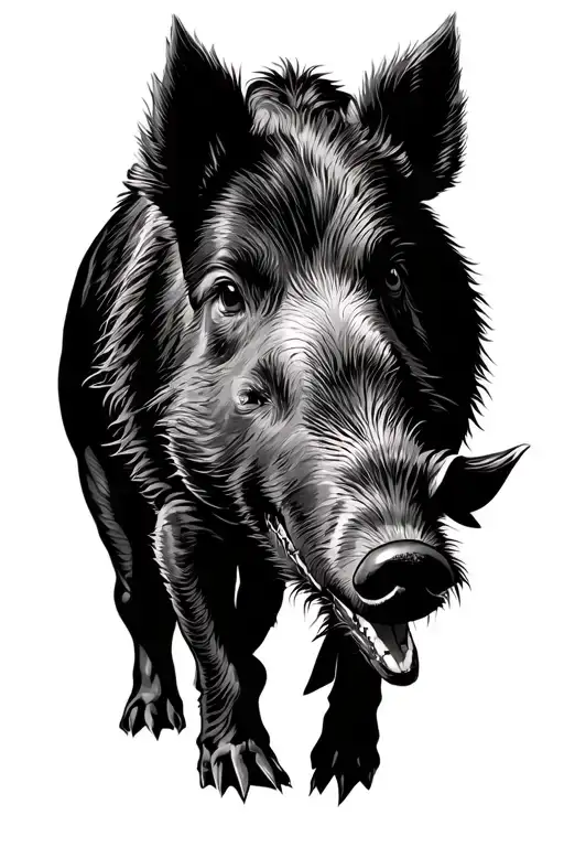 dogs baying a boar hog close up tattoo design idea