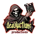 grim reaper holding a clap board with the phrase "deadly productions" underneath tattoo design idea