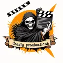 grim reaper holding a clap board with the phrase "deadly productions" underneath tattoo design idea