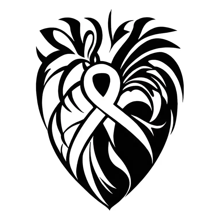 tribal heart with cancer ribbon tattoo design idea