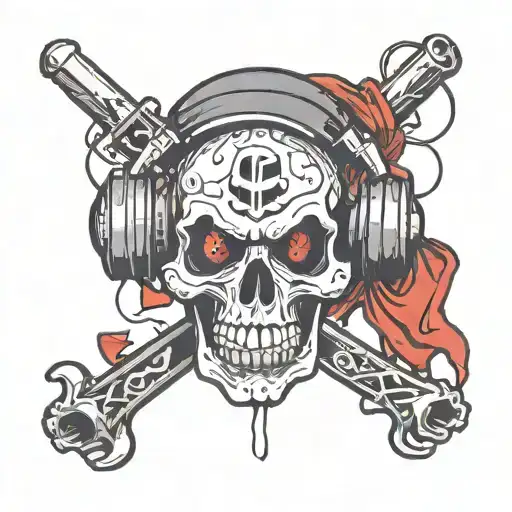 jolly roger with "24" in the skull wearing headphones tattoo design idea