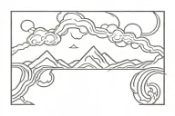 ocean wave merging into a mountain range merging into a fire trail merging into a bunch of clouds as a line tattoo design idea