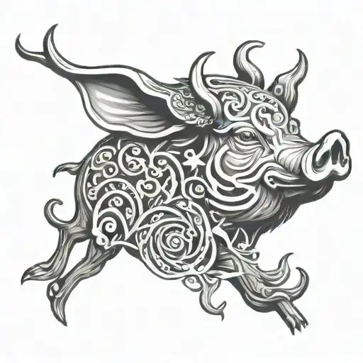 pig hunting fishing hook and red deer head nz tattoo design idea