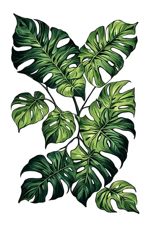 verigated monstera leaves forming tattoo design idea
