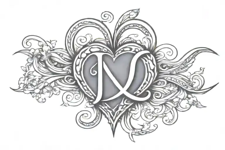 the letter j and c infinity symbol heart beat line tattoo design idea