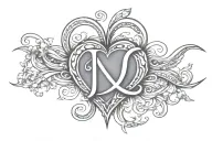 the letter j and c infinity symbol heart beat line tattoo design idea