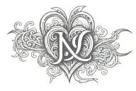 the letter j and c infinity symbol heart beat line tattoo design idea