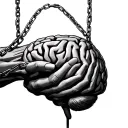 hand reaching chained to a brain tattoo design idea