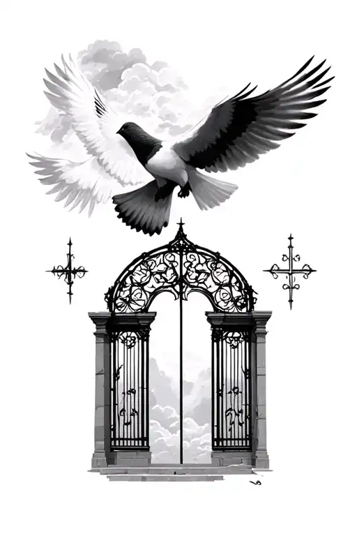 heaven gates doves flying tattoo design idea