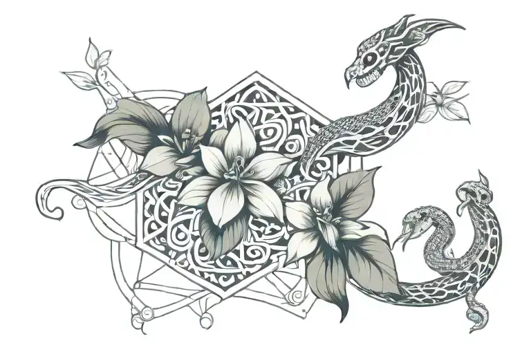 hoya flowers and thunder and waves and snake tattoo tattoo design idea