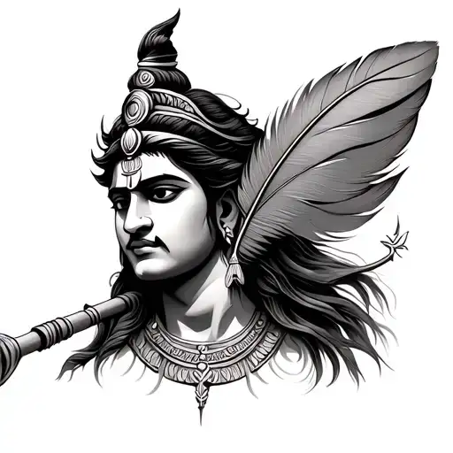 Shiva trident  Krishna flute and feather  tattoo design idea