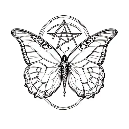 Night Butterfly and Witch's knot and Wicca Triquar protection tattoo design idea