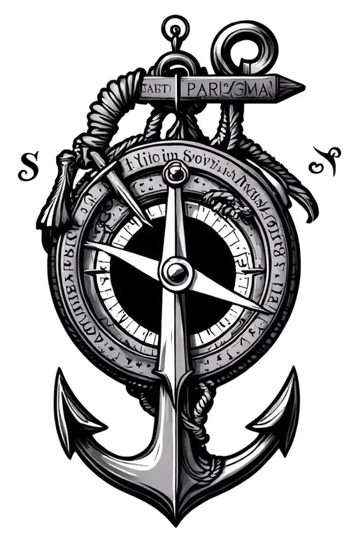 sic parvis magna with compass and anchor tattoo design idea