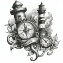 anchor, lighthouse, hourglass and compass  tattoo design idea