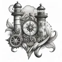 anchor, lighthouse, hourglass and compass  tattoo design idea