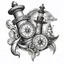 anchor, lighthouse, hourglass and compass  tattoo design idea