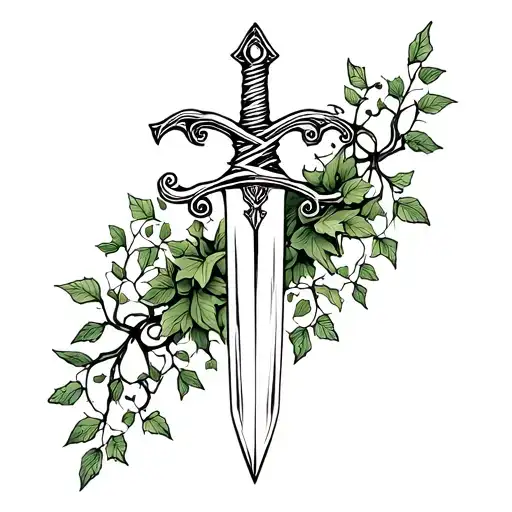 sword and ivy vines wrapped tattoo design idea