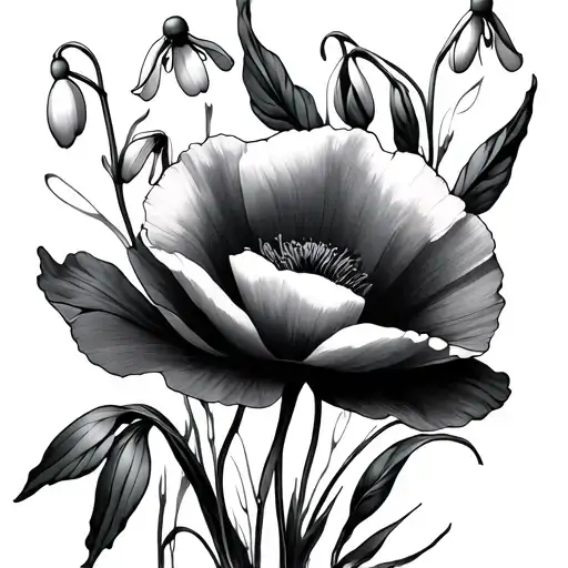 Poppy and snowdrop delicate tattoo design idea