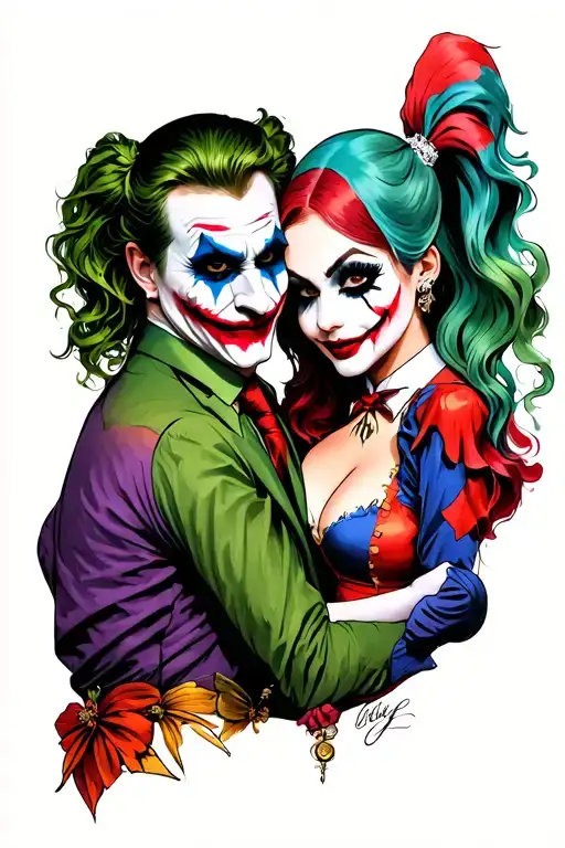 Joker and Harley Quinn öpüşüyor tattoo design idea