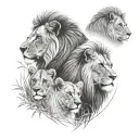 Can you make a picture with a male lion, female lion, two male cubs and two female cubs. In a landscape of a Savannah tattoo design idea