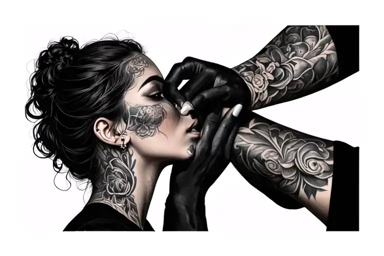 hand around her throat tattoo design idea