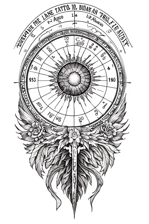 realistic fine line tattoo design of a personal birth chart,based on Andrea’s birth: 12 April 1990, 04:30 AM, Pfalzen,  tattoo design idea