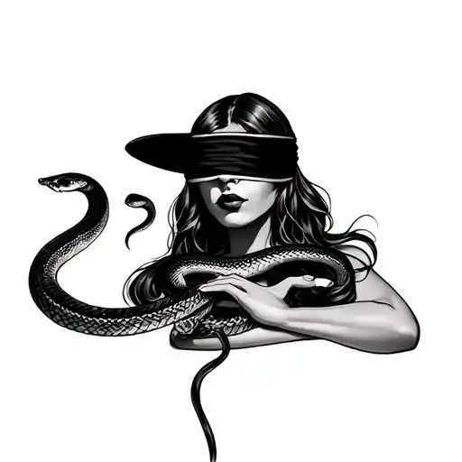 lady jusice blindfolded with a snake around her arm tattoo design idea