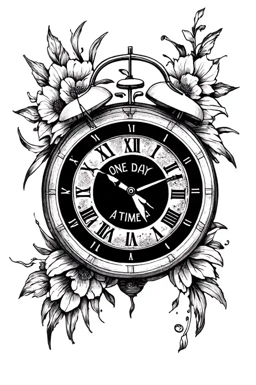 clock with "One day at a time" inside tattoo design idea