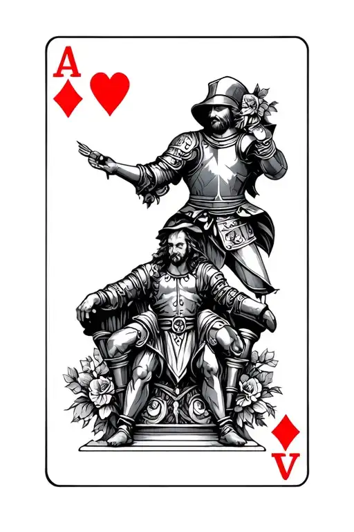 tattooing like playing cards with a knight at the top and a troubadour at the bottom tattoo design idea
