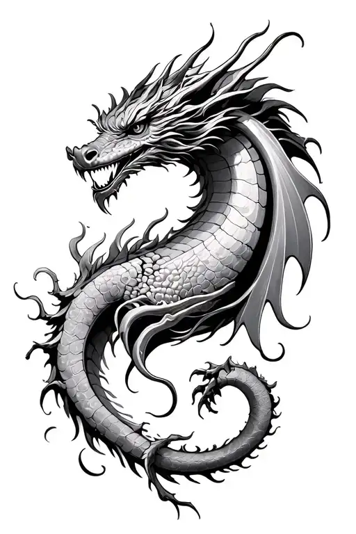 Dragon, Metal,Yang, 1, 6, 7,Gold, Silver, White, Bleeding Heart Vine, Larkspur, East, North  tattoo design idea