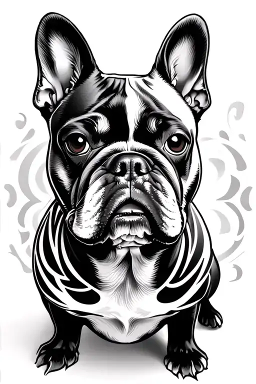 French bulldog one white ear one black ear tattoo design idea