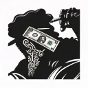 A hustler's silhouette holding a smoking joint and a stack of cash, embodying the lifestyle of a music-loving entrepreneur tattoo design idea