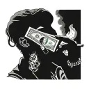 A hustler's silhouette holding a smoking joint and a stack of cash, embodying the lifestyle of a music-loving entrepreneur tattoo design idea