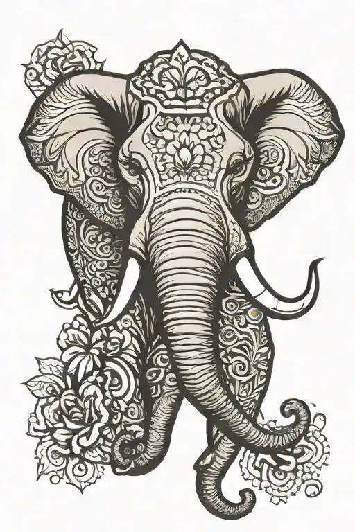 elephant face with Mandela design featuring tattoo design idea