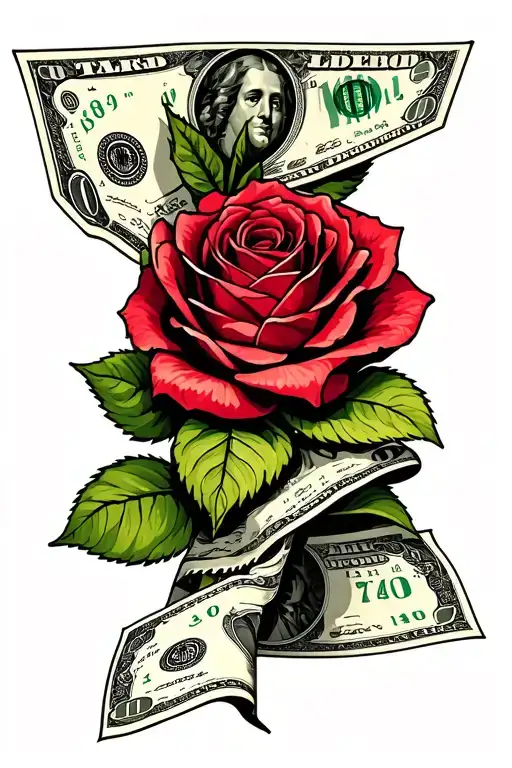 obsessed with money rose intertwined tattoo design idea