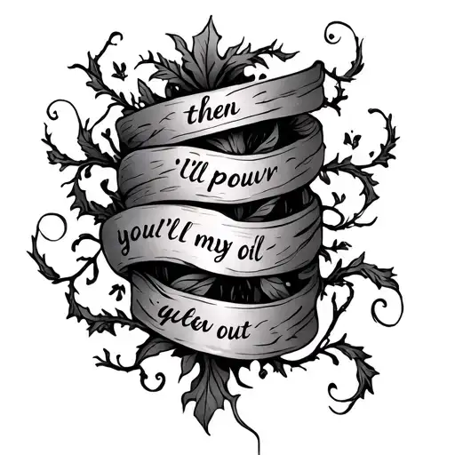 vines wrapping with quote 'then i'll pour my oil out' tattoo design idea