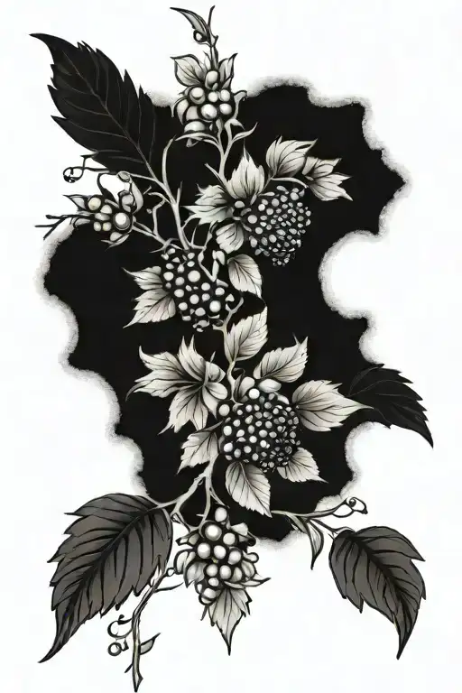 blackberry branch wrapped loosely with flowers blooming tattoo design idea