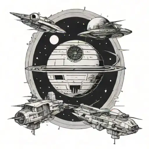 I wanted a tattoo of the star wars death star flying around Saturn tattoo design idea