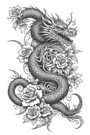 "i am second." dragon, rose, names victor and rosario, 222, cherry blossoms tattoo design idea