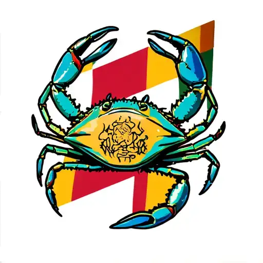 Maryland blue crab and flag morphing tattoo design idea