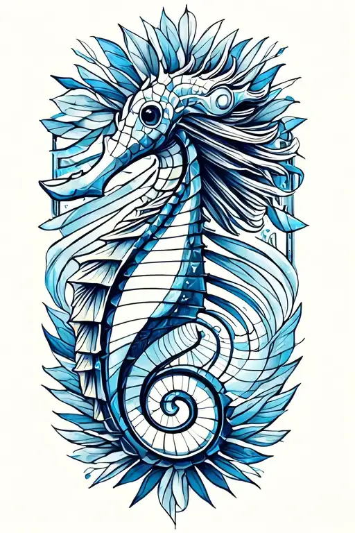 Soprano clef seahorse nautical fibonacci spiral combo tattoo design idea