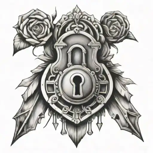 old school lock, polygon shaped tattoo design idea