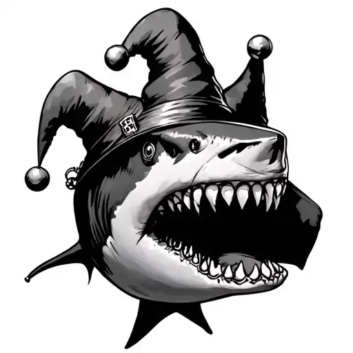 shark with jester hat tattoo design idea