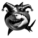 shark with jester hat tattoo design idea