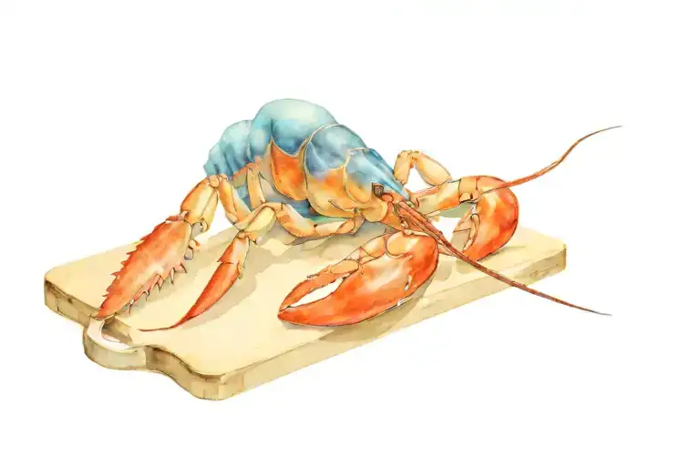 blue lobster on a cutting board tattoo design idea