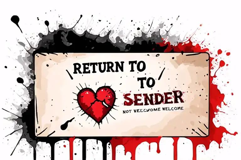 "Return to sender" add' shoe print"evolope with brokenheart inside that is  crumpled wrinkley dirty love not welcome unrequited love  tattoo design idea