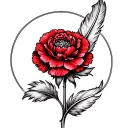 A Feather bending round the stem of a red carnation flower tattoo design idea