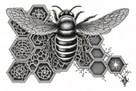 3d bee honeycombs with the image of a compass in the background  tattoo design idea
