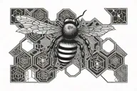 3d bee honeycombs with the image of a compass in the background  tattoo design idea