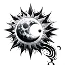 moon and sun for elbow spiraling polygons tattoo design idea